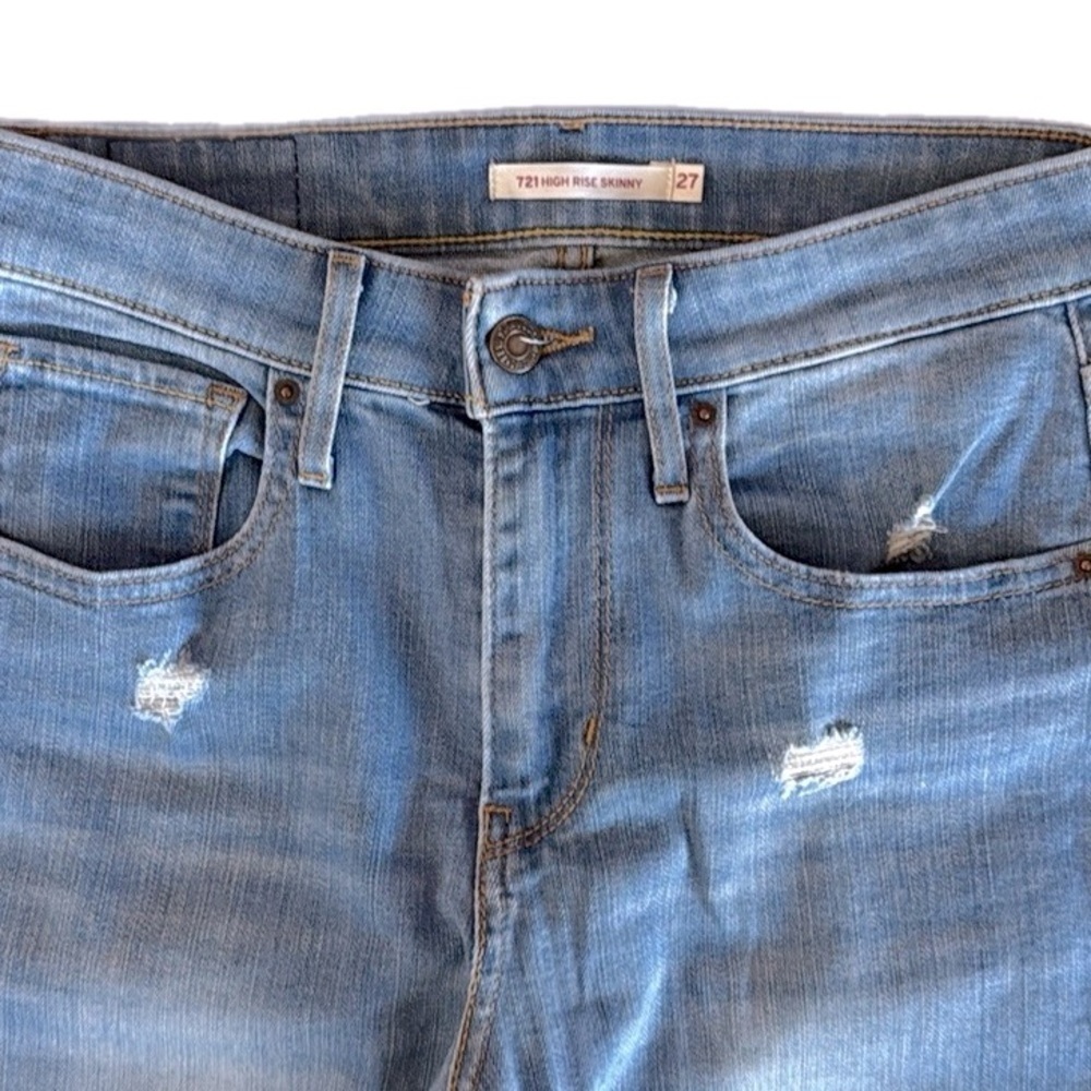 Levi's 721 High Rise Skinny Jeans in Light Distressed Wash with Raw Gem Size 27 - Picture 5 of 7